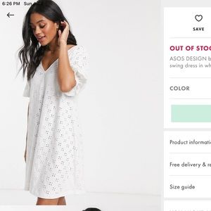 Asos design Broderie puff sleeve V  mini dress